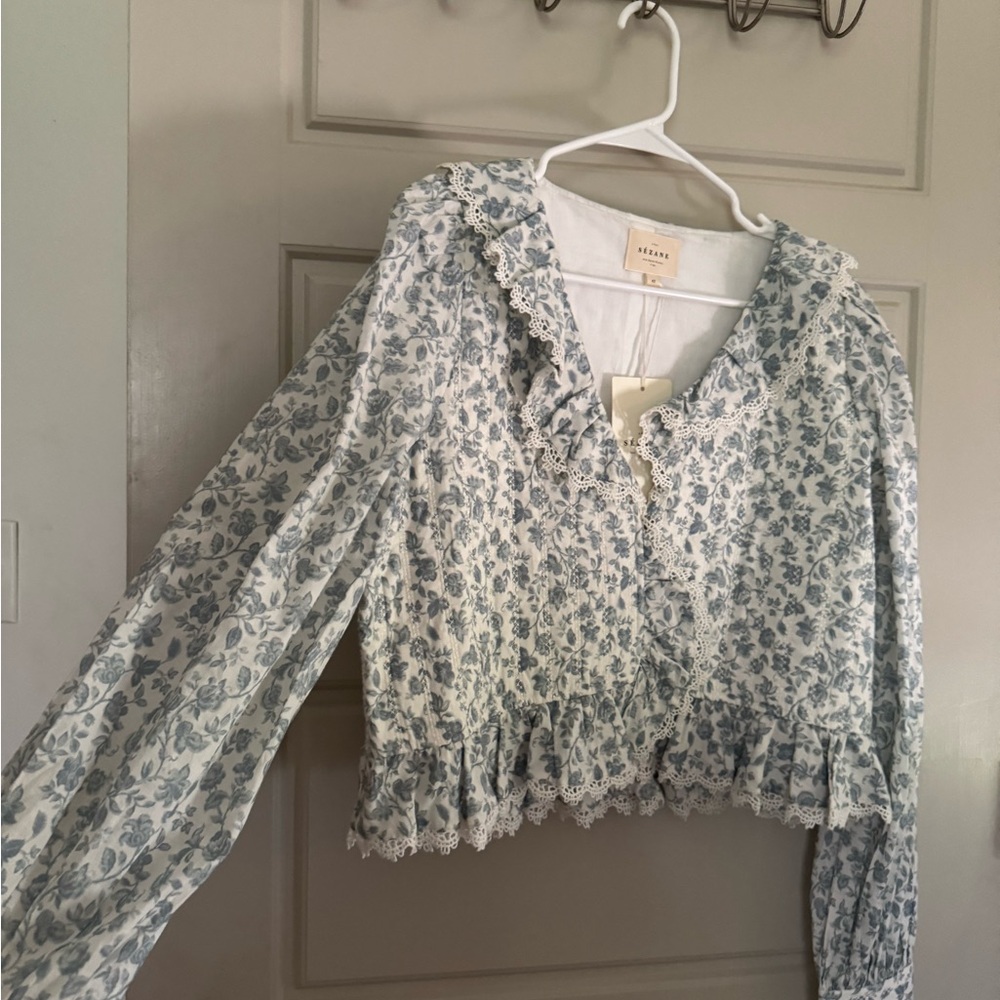 Sezane Blue Floral Top